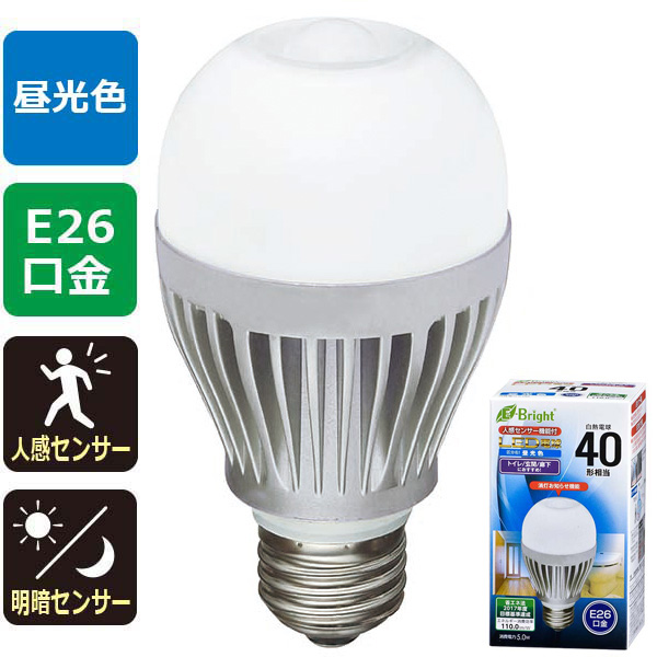 LED電球 40形相当 E26 昼光色 人感センサー [品番]06-3118｜株式会社