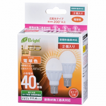 LED電球 小形 E17 40形相当 電球色 2個入 [品番]06-3390