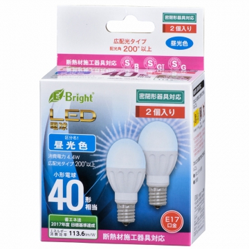 LED電球 小形 E17 40形相当 昼光色 2個入 [品番]06-3391