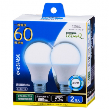 LED電球 E26 60形相当 昼光色 2個入 [品番]06-0776