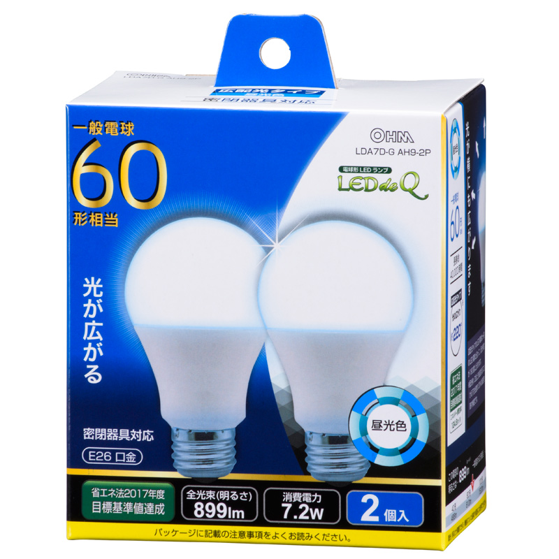 LED電球 E26 60形相当 昼光色 2個入 [品番]06-0776｜株式会社オーム電機