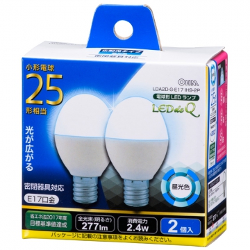 LED電球 小形 E17 25形相当 昼光色 2個入 [品番]06-0778