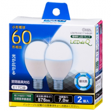 LED電球 小形 E17 60形相当 昼光色 2個入 [品番]06-0782