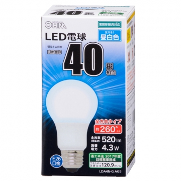 LED電球 E26 40形相当 昼白色 [品番]06-1734