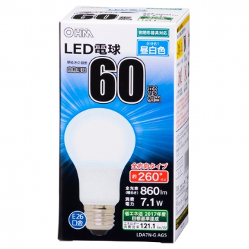 LED電球 E26 60形相当 昼白色 [品番]06-1736