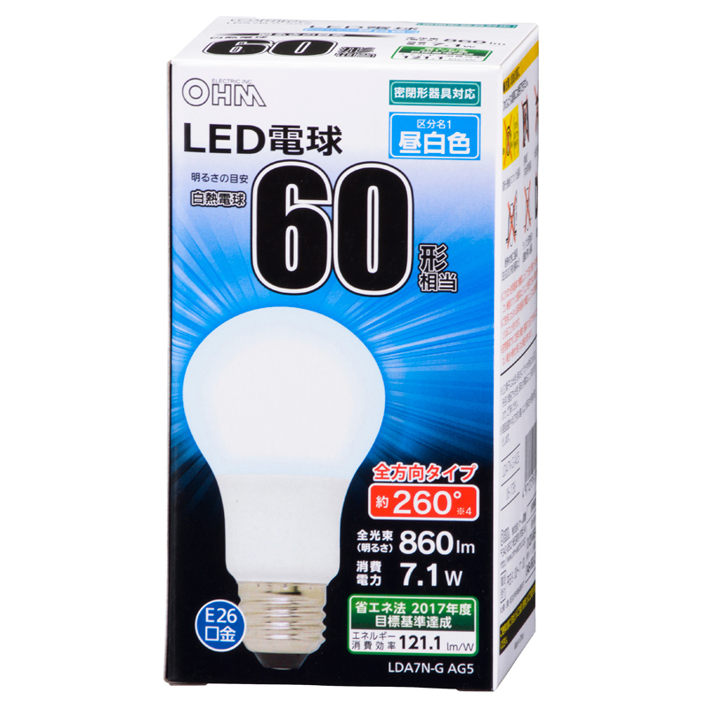 LED電球 E26 60形相当 昼白色 [品番]06-1736｜株式会社オーム電機