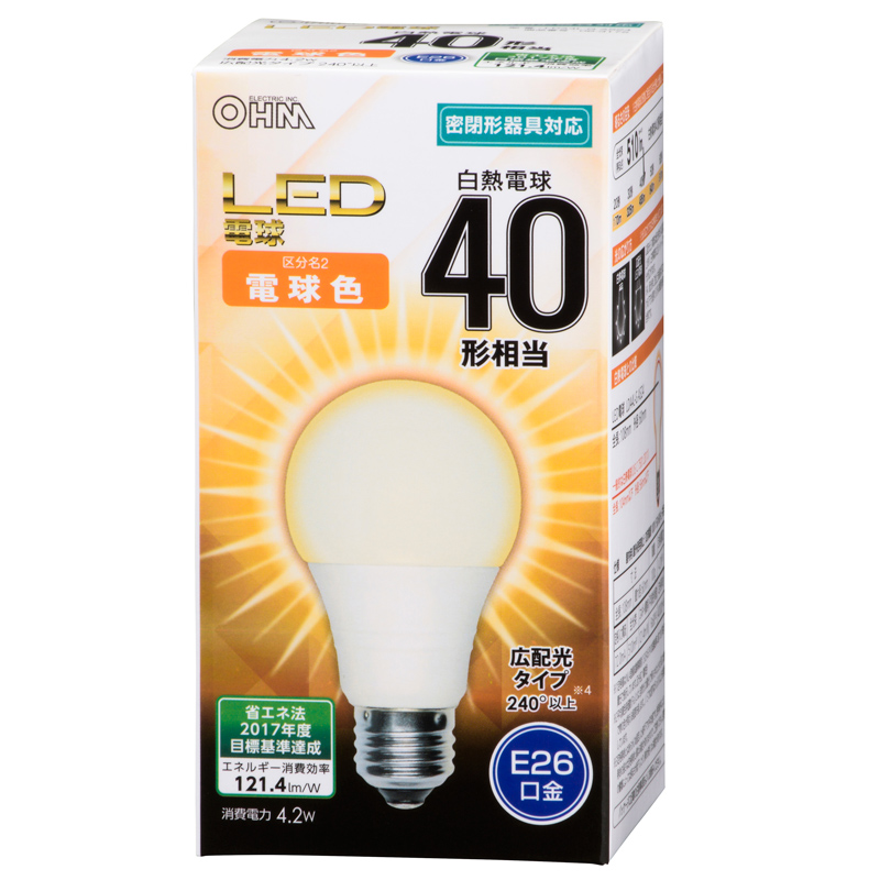 LED電球 E26 40形相当 電球色 [品番]06-3175｜株式会社オーム電機