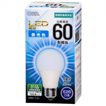 LED電球 E26 60形相当 昼光色 [品番]06-3178