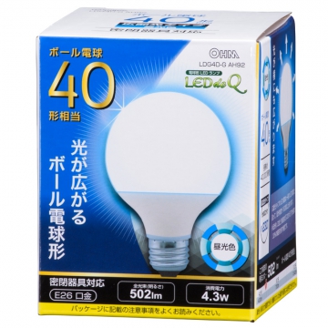 LED電球 ボール形 E26 40形相当 昼光色 [品番]06-0756