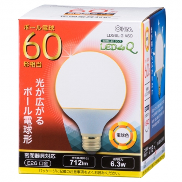 LED電球 ボール形 E26 60形相当 電球色 [品番]06-0757