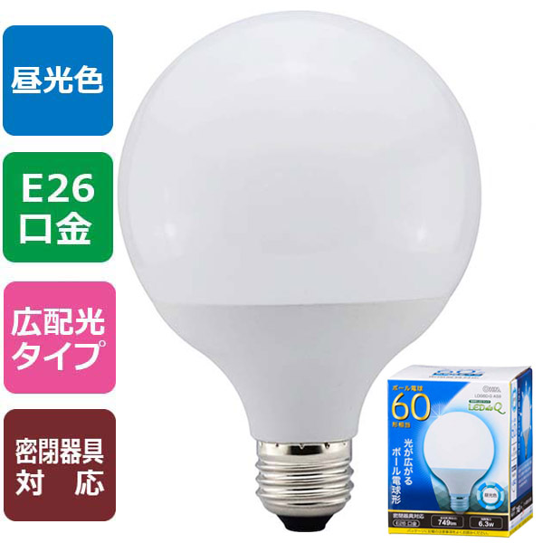 LED電球 ボール形 E26 60形相当 昼光色 [品番]06-0758｜株式会社オーム電機