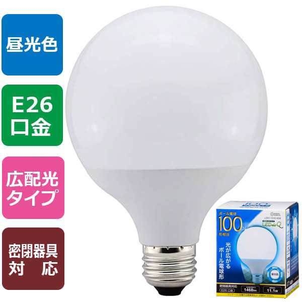 LED電球 ボール形 E26 100形相当 昼光色 [品番]06-0760｜株式会社