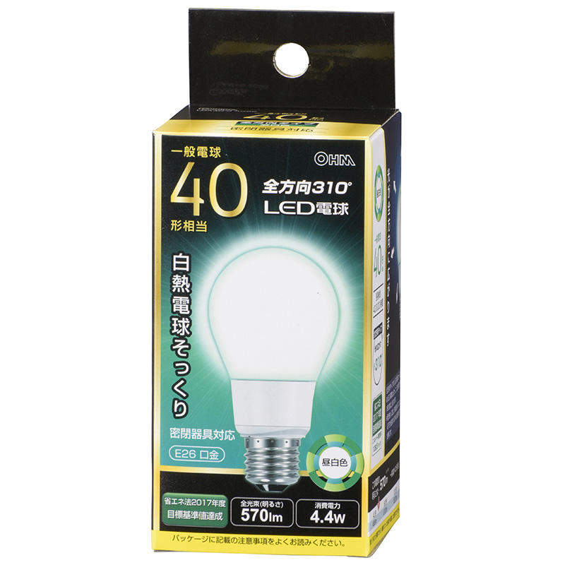 LED電球 E26 40形相当 昼白色 [品番]06-1935｜株式会社オーム電機