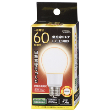 LED電球 E26 60形相当 電球色 [品番]06-1937