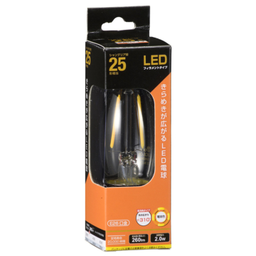 LEDフィラメントタイプシャンデリア球 E26 25形相当 電球色 [品番]06-3468