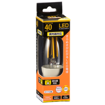 LEDフィラメントタイプシャンデリア球 E17 40形相当 電球色 調光器対応 [品番]06-3486