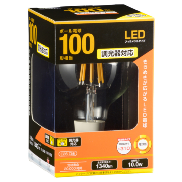 LEDフィラメントタイプボール球 E26 100形相当 電球色 調光器対応 [品番]06-3499