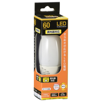 LEDフィラメントタイプシャンデリア球 E17 60形相当 電球色 調光器対応 [品番]06-3493