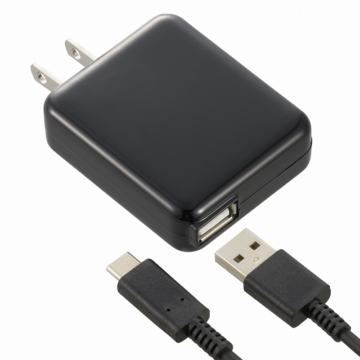 AC充電器 USB TypeC 2.4A 黒 1.5m [品番]01-7084