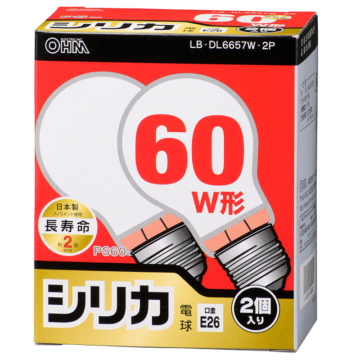 白熱電球 E26 60形相当 シリカ 2個入 長寿命 [品番]06-0560