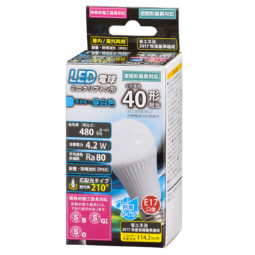 LED電球 ミニクリプトン形 E17 40形相当 防雨タイプ 昼白色 [品番]06-1884