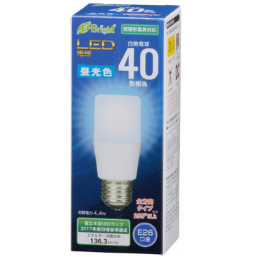 LED電球 T形 E26 40形相当 昼光色 [品番]06-3606