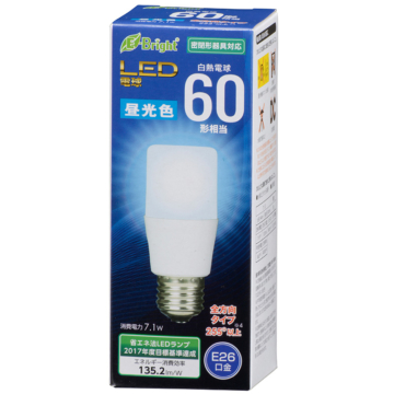 LED電球 T形 E26 60形相当 昼光色 [品番]06-3608