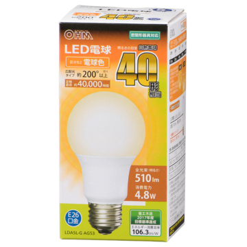 LED電球 E26 40形相当 電球色 [品番]06-3081