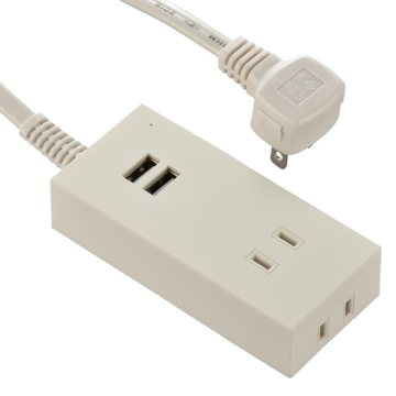 USBポート付安全タップ 2個口 1.5m 白 [品番]00-4396