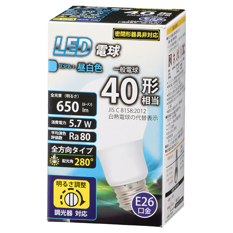 LED電球 E26 40形相当 調光器対応 昼白色 [品番]06-1872｜株式会社 ...