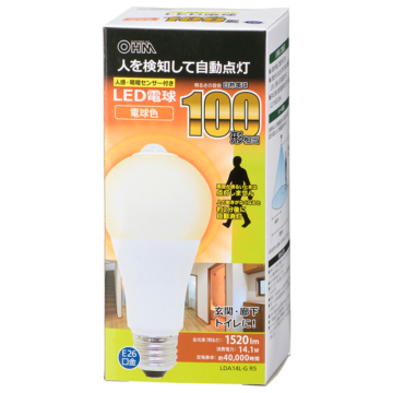 LED電球 E26 100形相当 人感明暗センサー付 電球色 [品番]06-3549