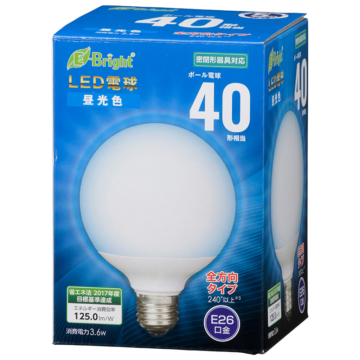 LED電球 ボール形 E26 40形相当 全方向 昼光色 [品番]06-3600
