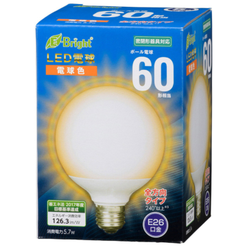 LED電球 ボール形 E26 60形相当 全方向 電球色 [品番]06-3601