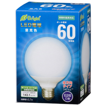 LED電球 ボール形 E26 60形相当 全方向 昼光色 [品番]06-3602