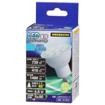 LED電球 ハロゲンランプ形 E11 6.8W 広角タイプ 昼白色 [品番]06-0828