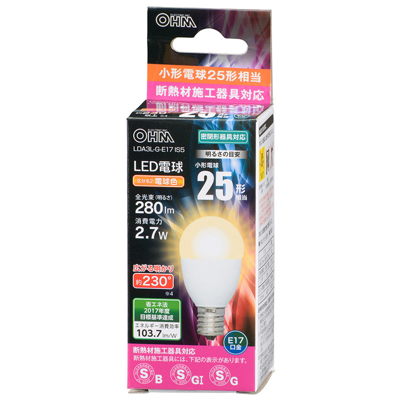 LED電球 小形 E17 25形相当 電球色 [品番]06-3195｜株式会社オーム電機