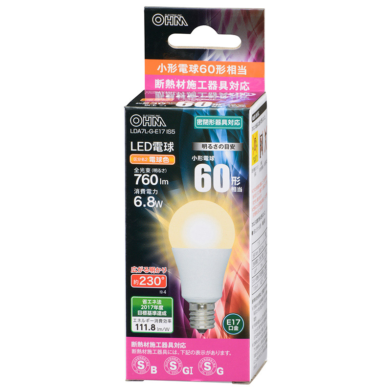 LED電球 小形 E17 60形相当 電球色 [品番]06-3199｜株式会社オーム電機