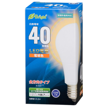 LED電球 E26 40形相当 電球色 [品番]06-3613