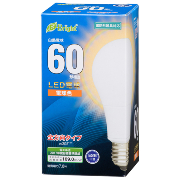 LED電球 E26 60形相当 電球色 [品番]06-3615