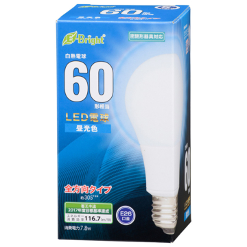LED電球 E26 60形相当 昼光色 [品番]06-3616