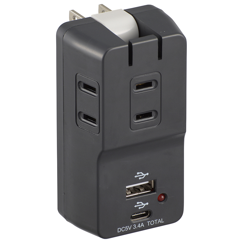 USBポート付き電源タップ 3個口 雷ガード ブラック [品番]00-5096｜株式会社オーム電機