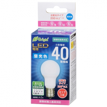LED電球 小形 E17 40形相当 昼光色 [品番]06-3624