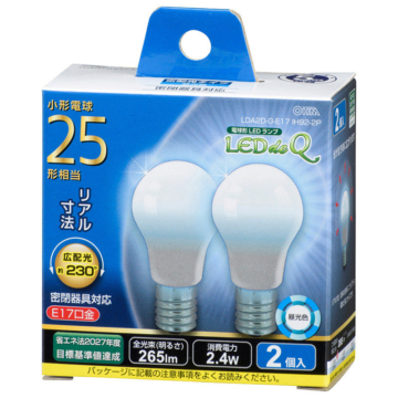 LED電球 小形 E17 25形相当 昼光色 2個入り [品番]06-3436