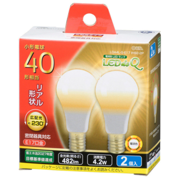 LED電球 小形 E17 40形相当 電球色 2個入り [品番]06-3439