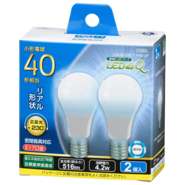 LED電球 小形 E17 40形相当 昼光色 2個入り [品番]06-3440