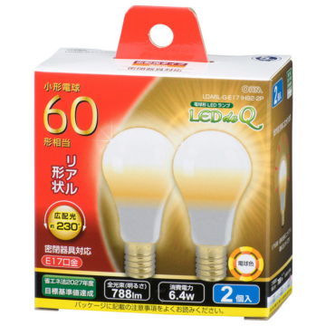 LED電球 小形 E17 60形相当 電球色 2個入り [品番]06-3443