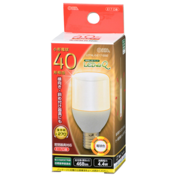 LED電球 T形 E17 40形相当 電球色 [品番]06-3735