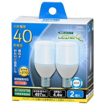 LED電球 T形 E17 40形相当 昼光色 2個入 [品番]06-3738