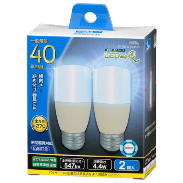 LED電球 T形 E26 40形相当 昼光色 2個入 [品番]06-3746