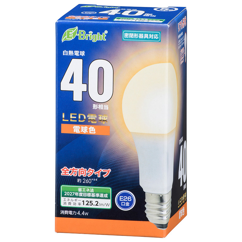 LED電球 E26 40形相当 全方向 電球色 [品番]06-4340｜株式会社オーム電機